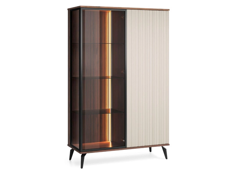 Vitrinenschrank mit LED Vinni Dunkler Walnuss Cashmere