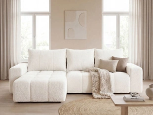 Ecksofa L-Form mit Schlaffunktion und Bettkasten Bresso Creme