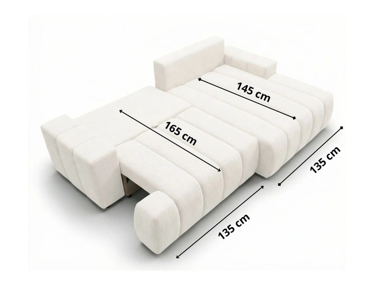 Ecksofa L-Form Links mit Schlaffunktion und Bettkasten Caleo Creme
