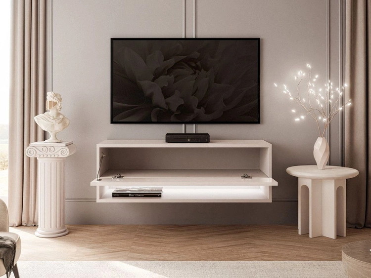 Hänge TV-Schrank 90 cm für Wohnzimmer mit LED-Beleuchtung Aurelie Kaschmir matt