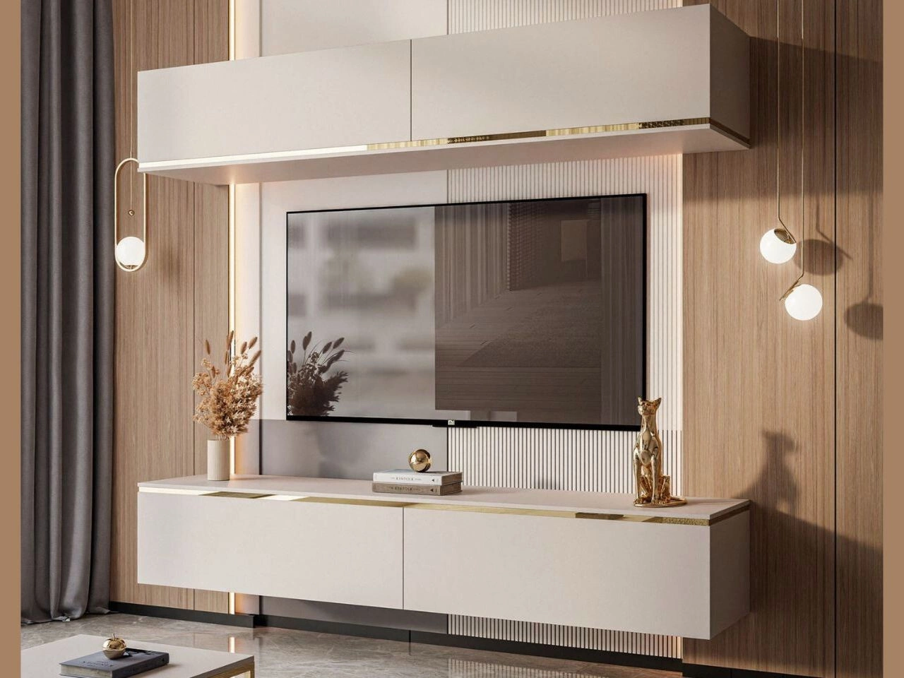 Hängende Wohnwand mit LED-Beleuchtung für das Wohnzimmer Evare Kaschmir