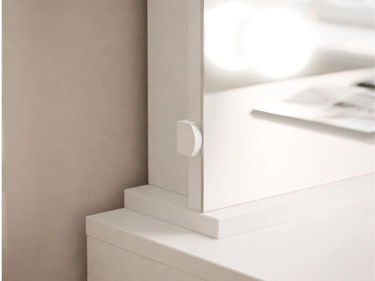 Schminktisch mit Spiegel, Schubladen und LED Melo Elite Weiß Matt