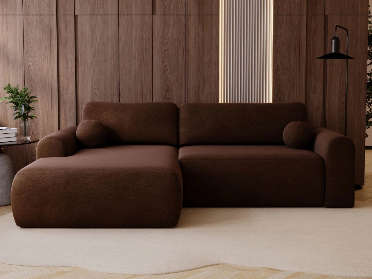 Ecksofa L-Form mit Schlaffunktion und Bettkasten Savana Links Braun