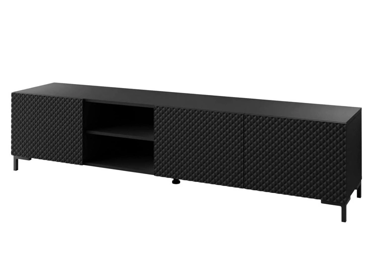 TV-Schrank mit schwarzen Kunststoffbeinen und 3D-gefrästen Fronten Celiane Schwarz matt