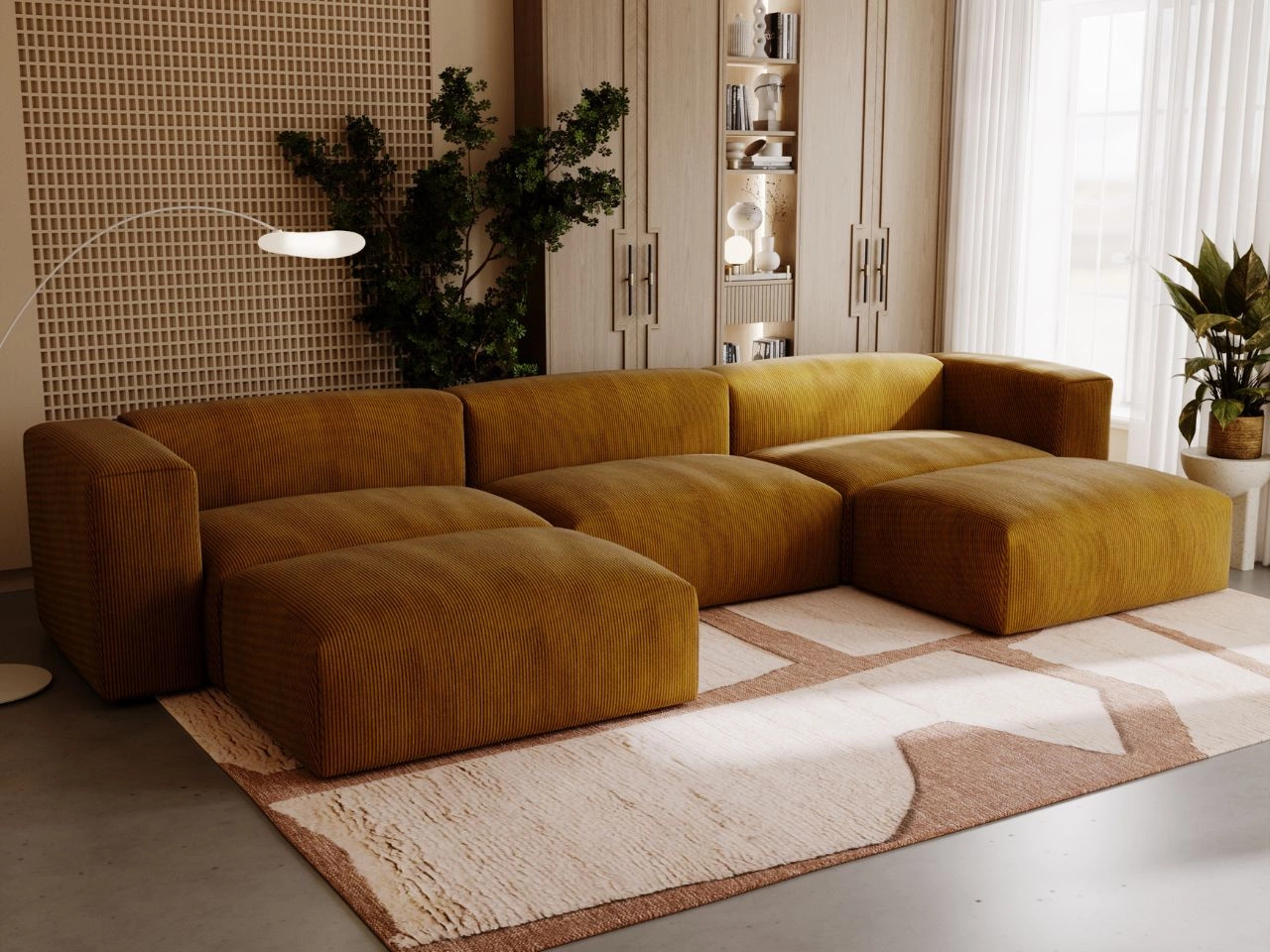 Wohnlandschaft Universell Moderne Cord Ecksofa Landi Braun