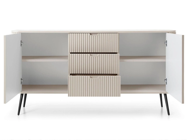 Kommode mit Türen und Schubladen Viva Beige auf Schwarzen Beinen