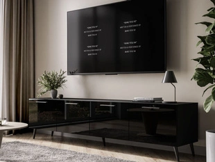 TV-Lowboard mit Türen auf Schwarzen Metallbeinen 200 cm Noaé Schwarz Hochglanz
