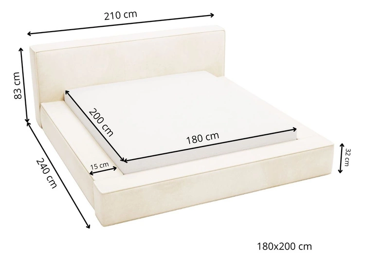 Polsterbett mit Bettkasten und Lattenrost 180x200 Mali Beige