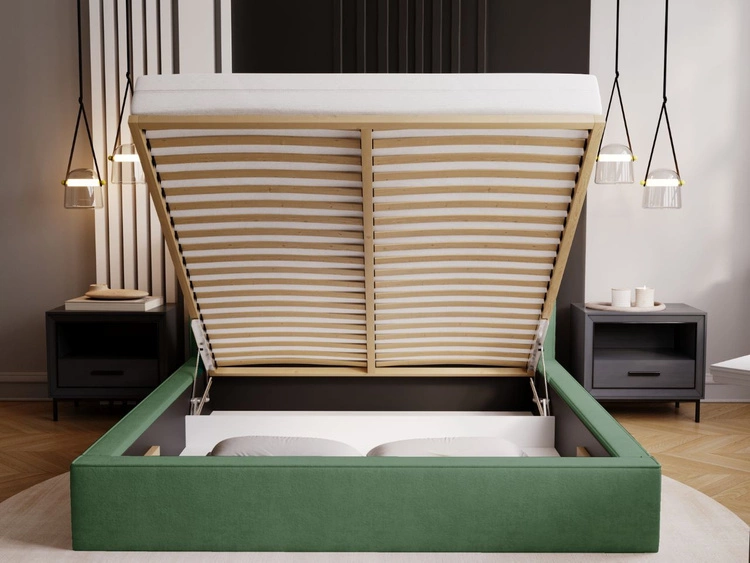 Polsterbett mit Bettkasten und Lattenrost 120x200 Monaco Grün