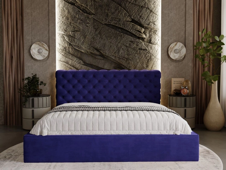 Polsterbett mit Bettkasten und Lattenrost 140x200 Apollo Blau