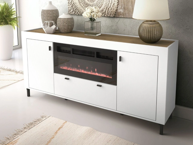 Kommode mit Türen, Schublade und Kamin Messina Weiß