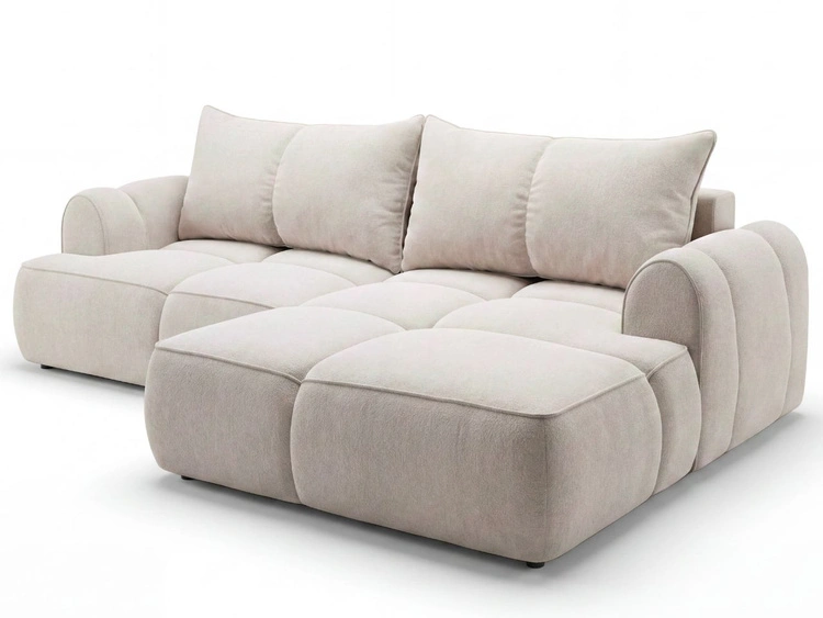Ecksofa L-Form Rechts mit Schlaffunktion und Bettkasten Bonno Beige