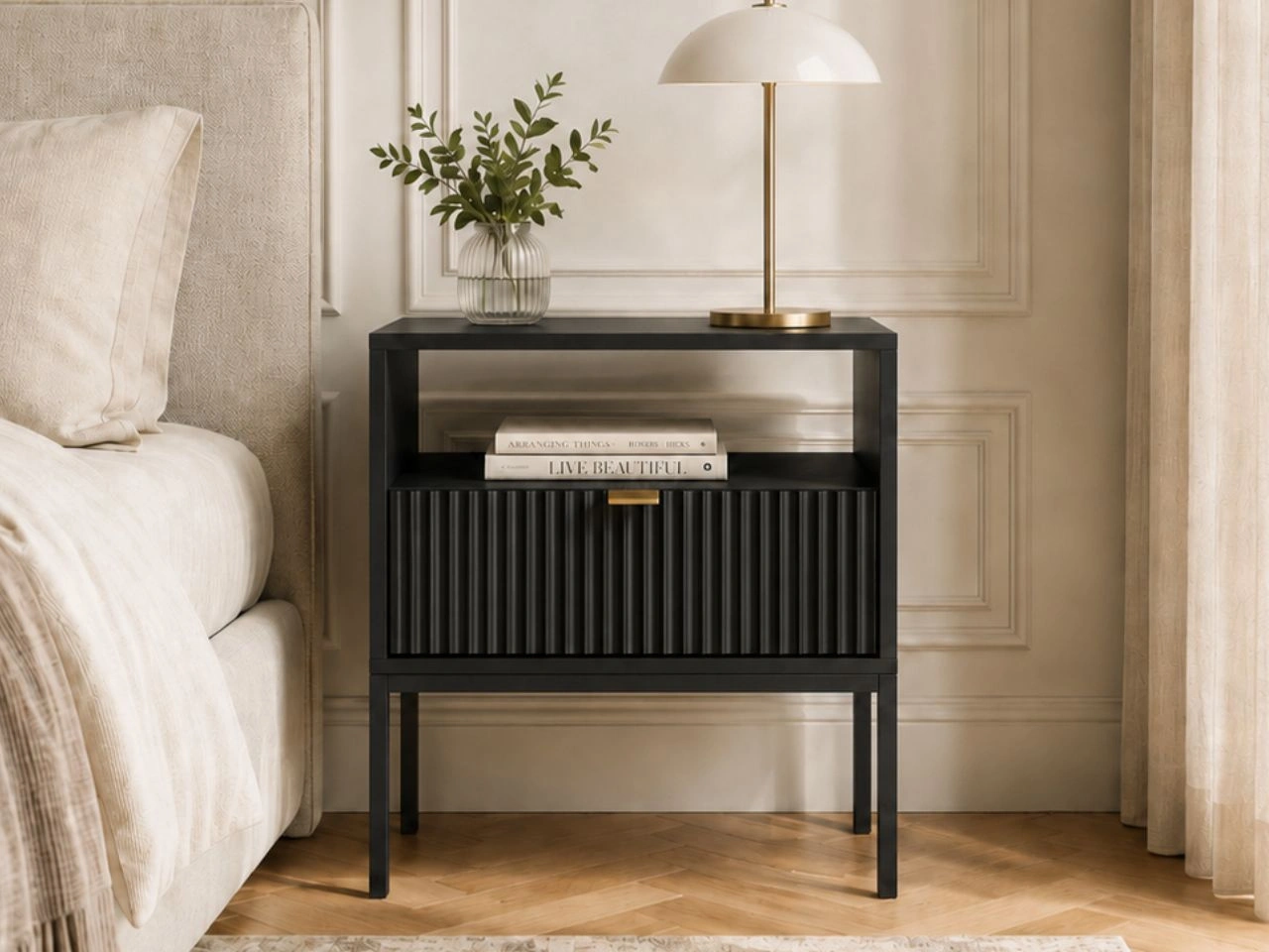 Nachtschrank mit Schublade Amber Schwarz