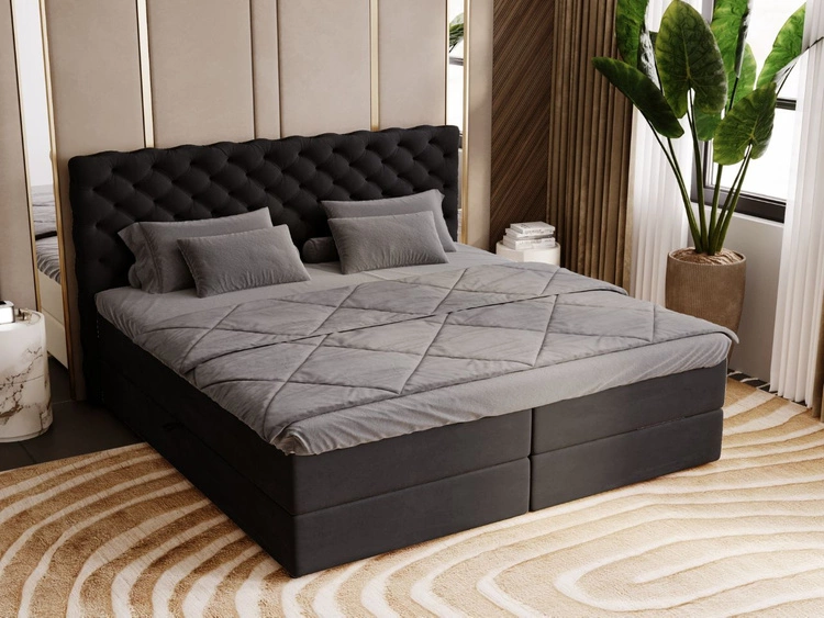 Boxspringbett mit Bettkasten 160x200 Bergamo Schwarz