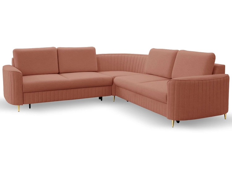 Ecksofa L-Form Rechts mit Schlaffunktion und Bettkasten Limon Orange