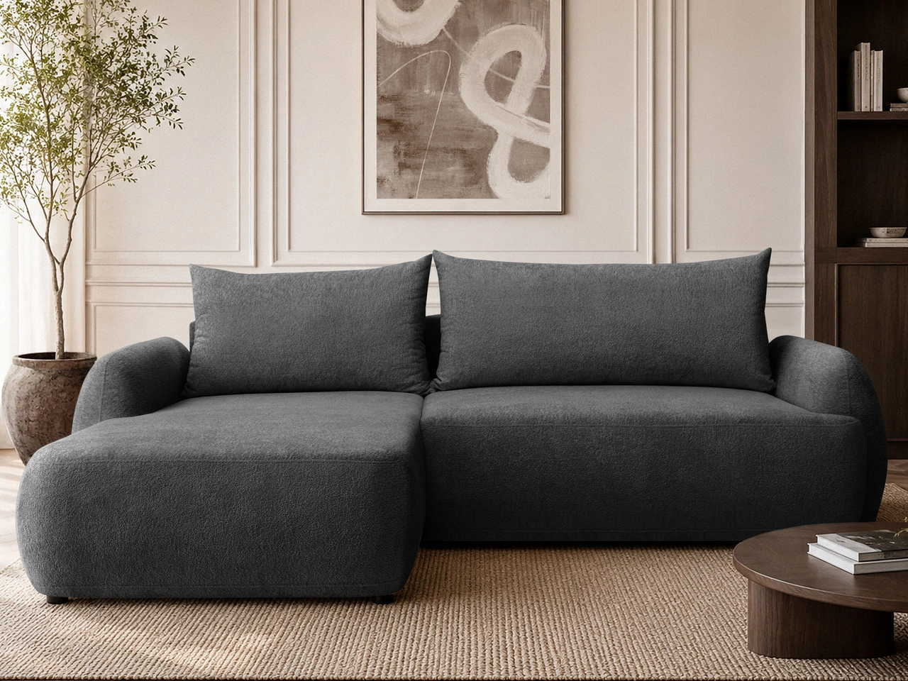 Ecksofa L-Form mit Schlaffunktion und Bettkasten Levio Schwarz