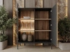 Vitrinenschrank mit Led Deo 126 cm Schwarz, EIche Wotan