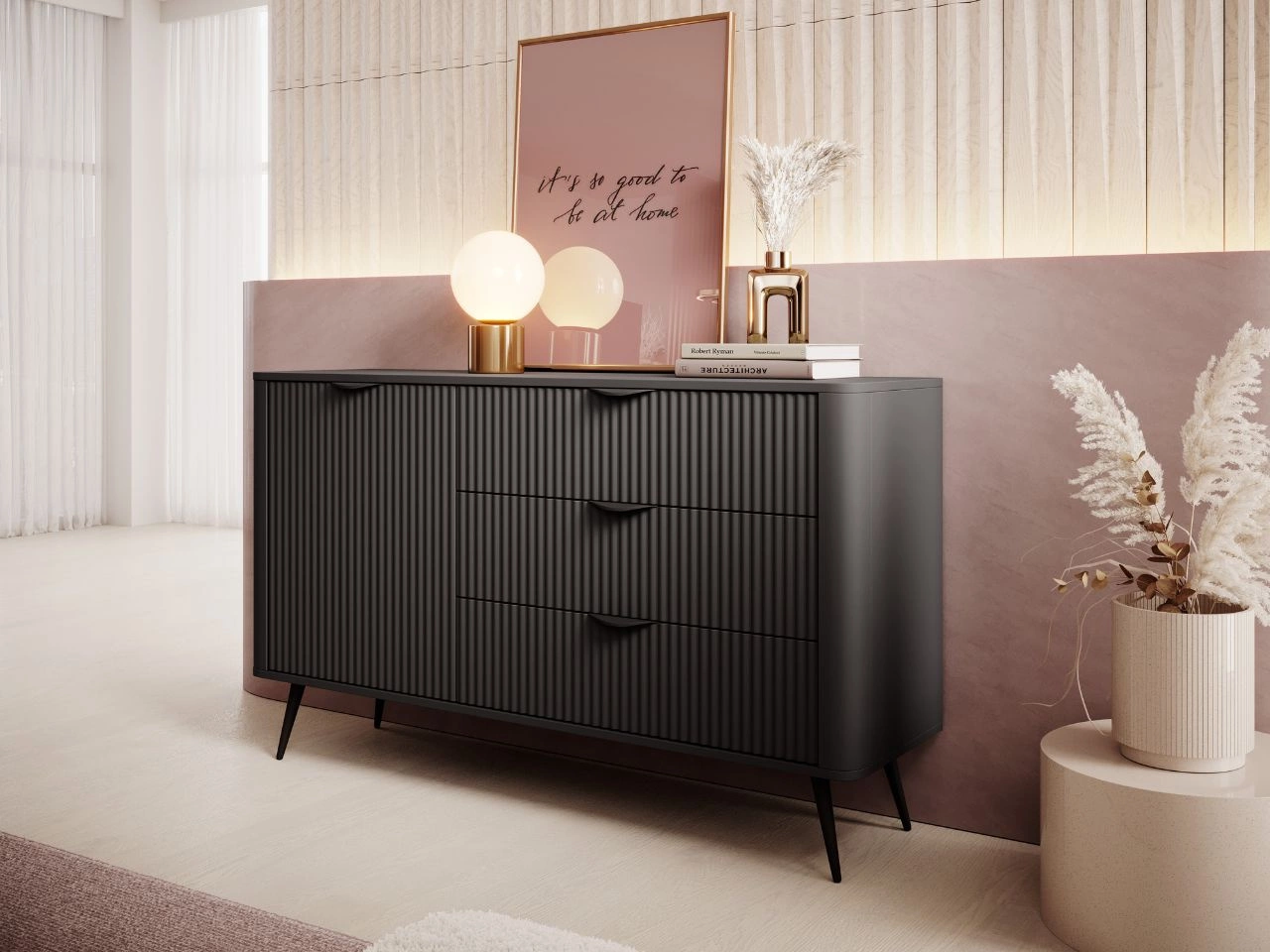 Kommode mit Türe und Schubladen Latina Schwarz