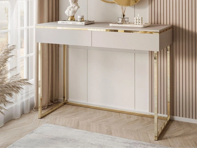 Konsolentisch Glamour mit Schubladen auf goldenen Gestell Evare Kaschmir 
