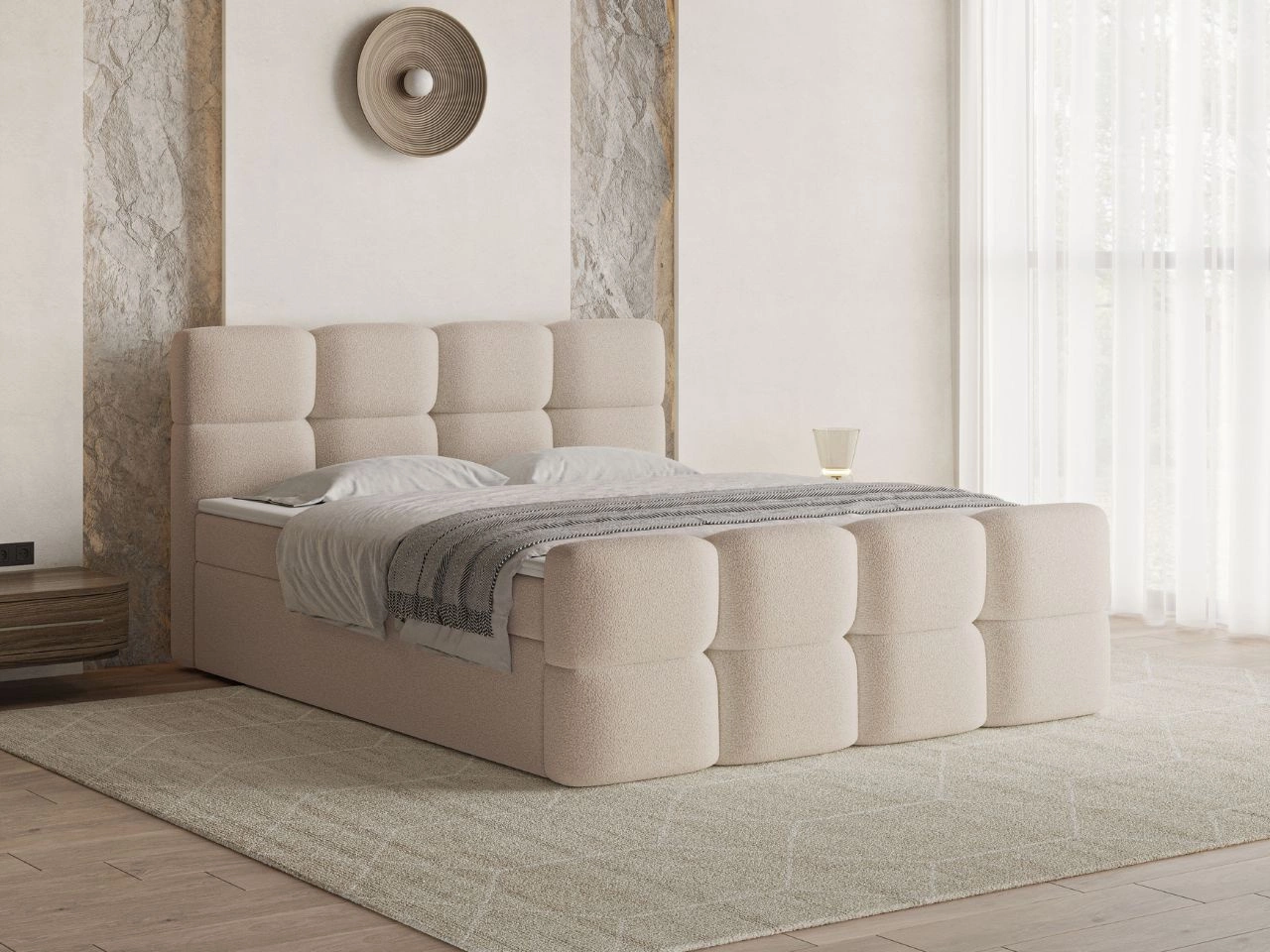 Boxspringbett mit Bettkasten 160x200 Rivon Beige