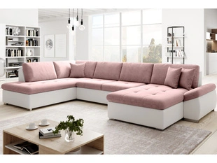 Wohnlandschaft mit Schlaffunktion Links Moni U Rosa, Weiß
