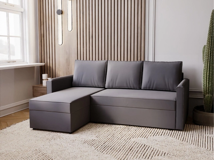 Ecksofa L-Form mit Schlaffunktion und Bettkasten Vasto Dunkelgrau