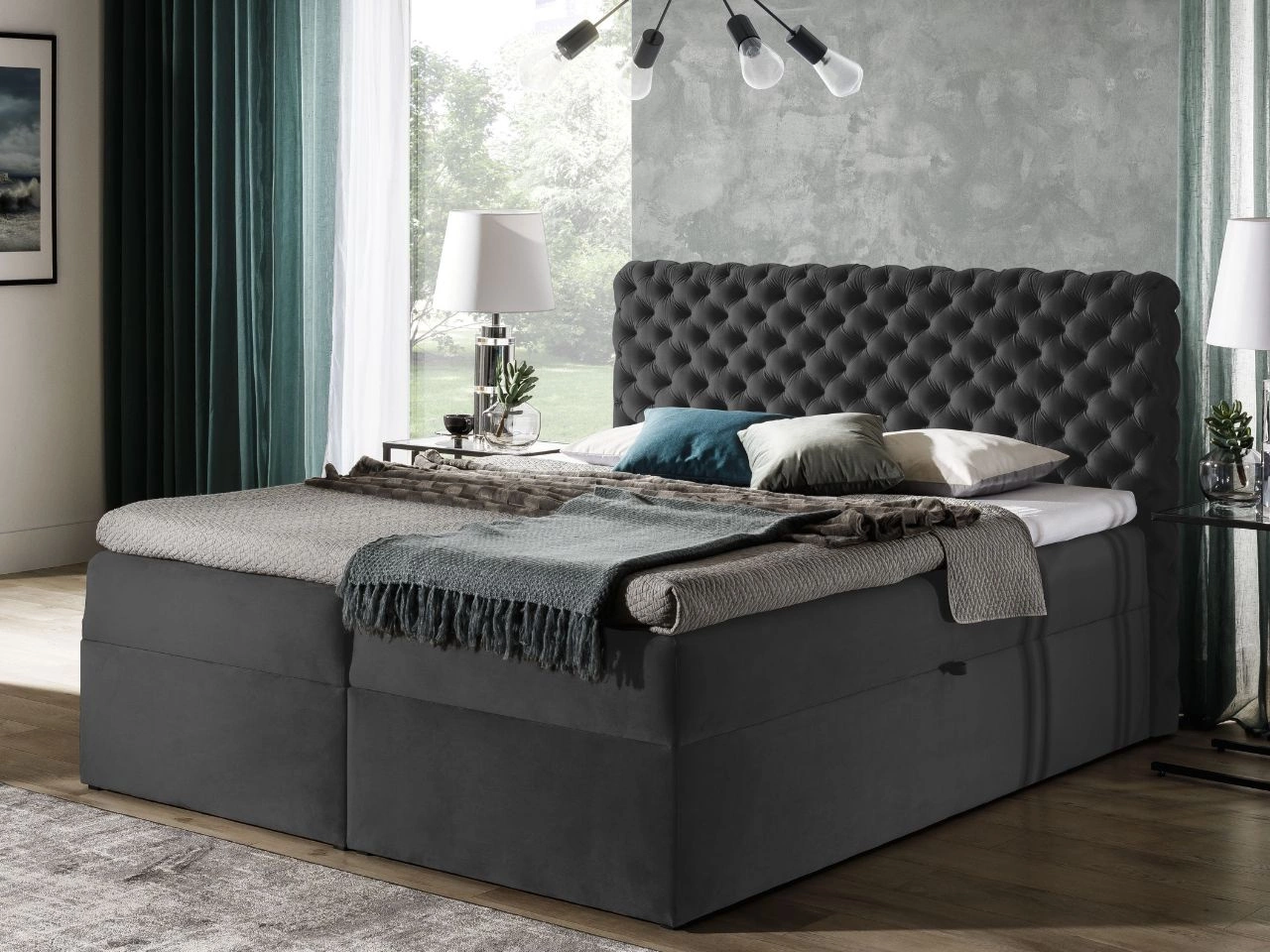 Boxspringbett mit Bettkasten 200x200 Cleo Dunkelgrau