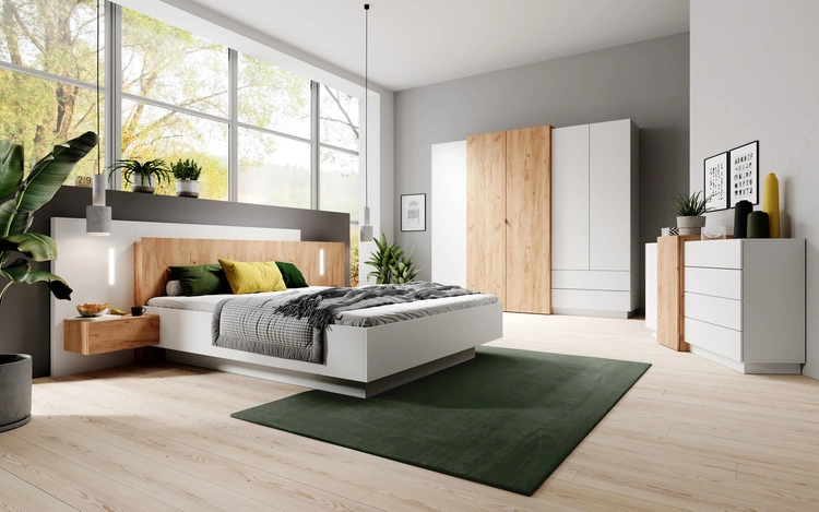  Schlafzimmer komplett Möbel Morten - Weiß / Goldene Craft Oak