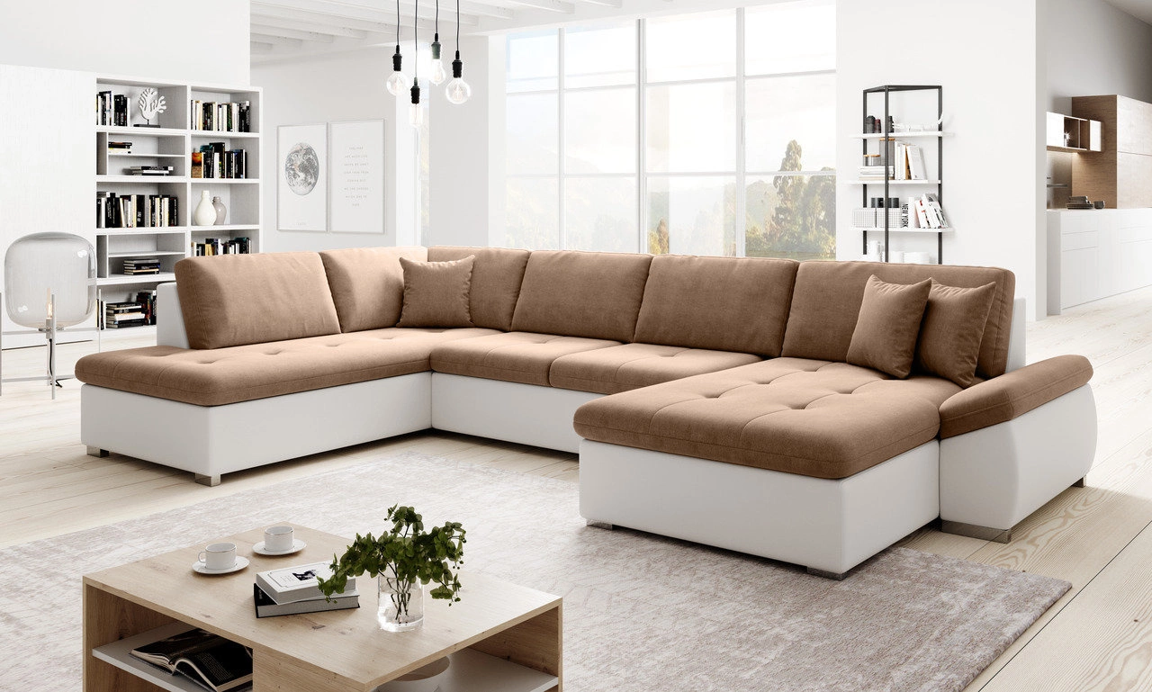 Ecksofa U-Form links Moni - Braun + Weiss