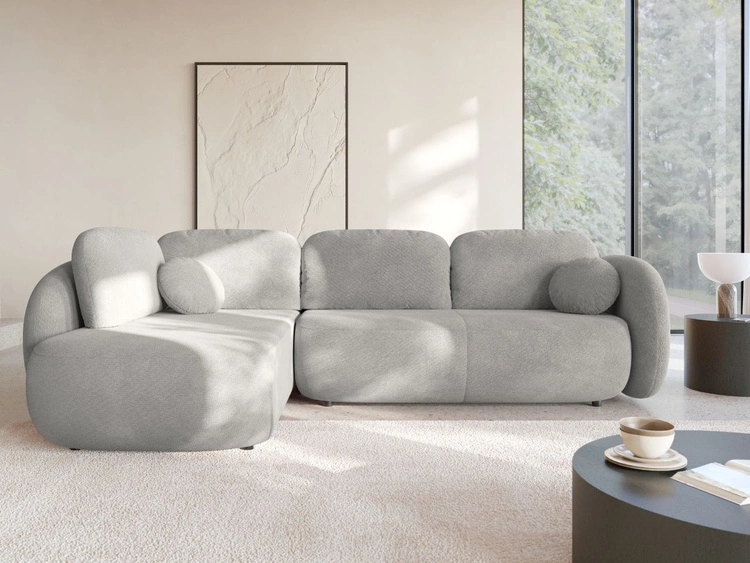 Ecksofa mit Schlaffunktion und Bettkasten Links Carino Hellgrau