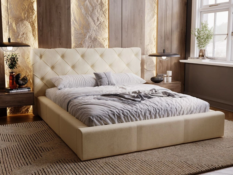 Polsterbett mit Bettkasten und Lattenrost 200x200 Milano Beige