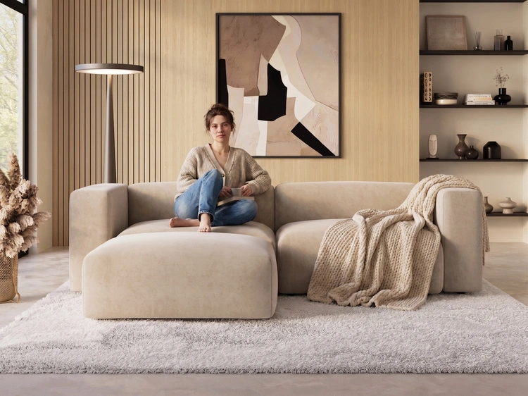 Ecksofa L-Form Links Moderne Cord Ecksofa Landi Beige