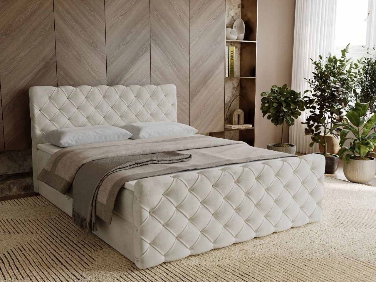 Boxspringbett mit Bettkasten 160x200 Lunaris Creme