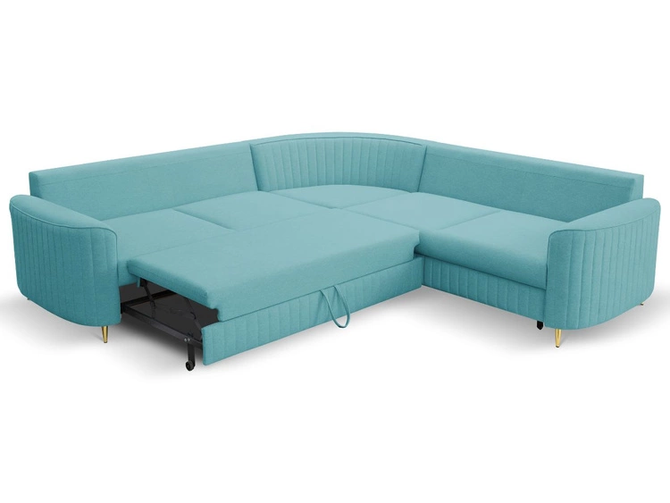 Ecksofa L-Form Links mit Schlaffunktion und Bettkasten Limon Blau
