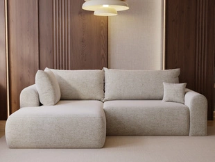 Ecksofa L-Form mit Schlaffunktion und Bettkasten Savana Bis Hellbeige
