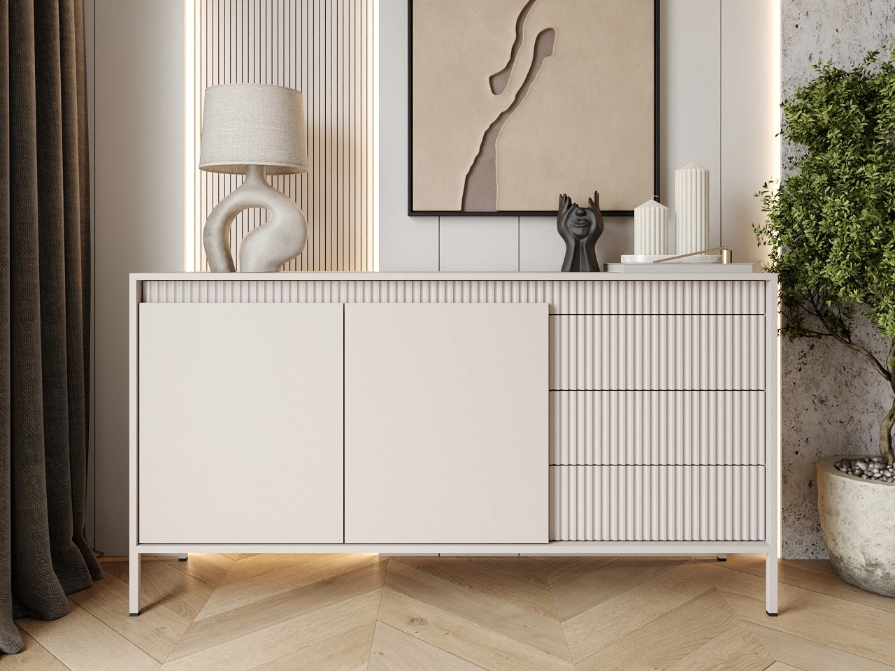 Kommode mit Türen und Schubladen 153 cm Sorano Beige