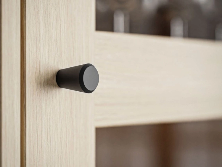 Standvitrine schmale verglasteim Boho-Stil Bellance, Eiche Puccini