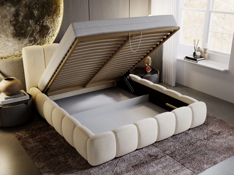 Polsterbett mit Bettkasten und Lattenrost 160x200 Cloud Beige