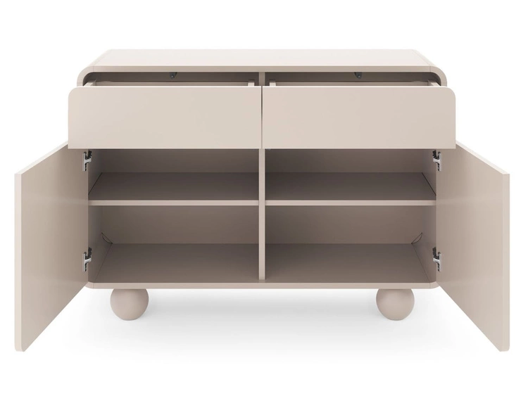 Zweitürige Kommode mit Schubladen auf kugelförmigen Beinen Soffio Kaschmir