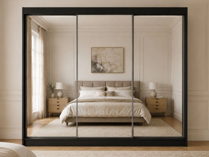 Schiebetürenschrank 250 cm mit Spiegel und LED-Beleuchtung Luzio Schwarz