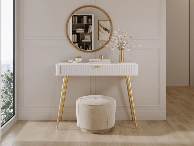 Schminktisch mit Goldenen Metallbeinen Latina Weiß
