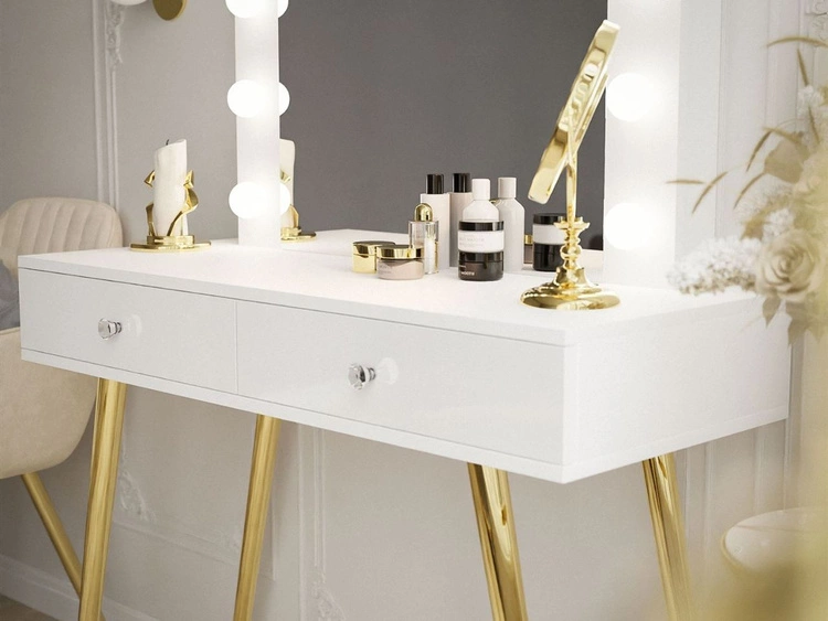 Schminktisch glamour mit Schubladen, Spiegel und LED-Beleuchtung Olivine Weiß Hochglanz