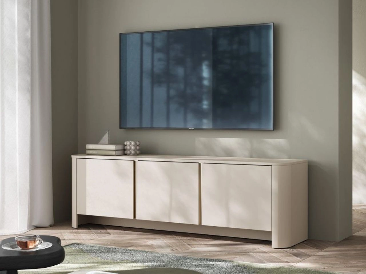 Fernsehschrank mit goldener Zierleiste für das Wohnzimmer Brillo Kaschmir