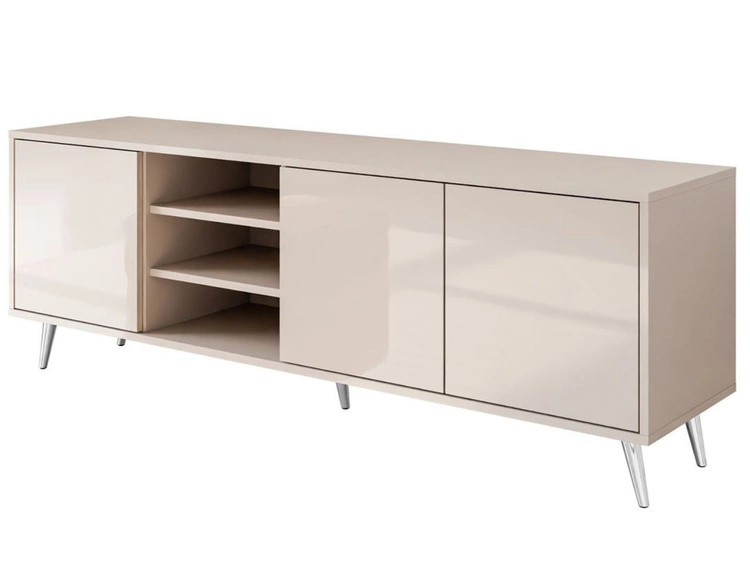 TV-Lowboard mit Türen auf silbernen Füßen Vivance, Kaschmir Hochglanz