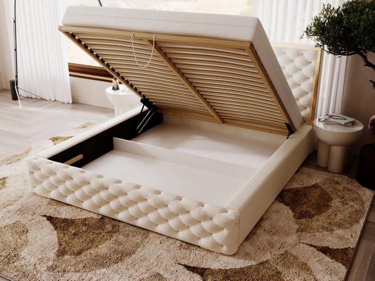 Polsterbett mit Bettkasten und Lattenrost 180x200 Wave Beige