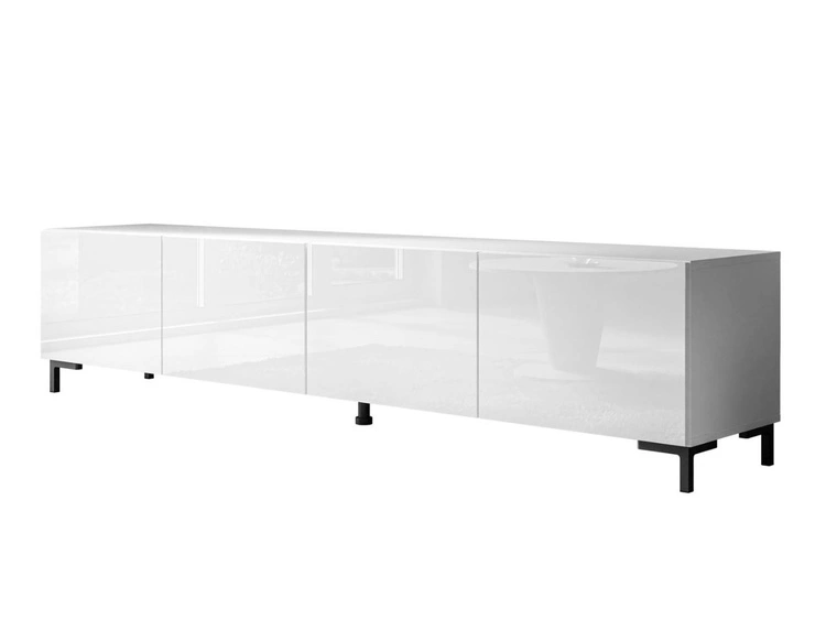TV-Lowboard mit Türen auf Schwarzen Beinen 200 cm Nodoo Weiß Hochglanz