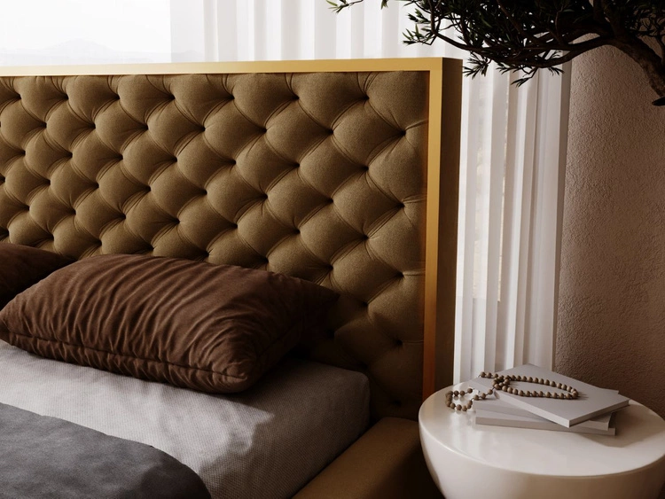 Polsterbett mit Bettkasten und Lattenrost 200x200 Wave Braun