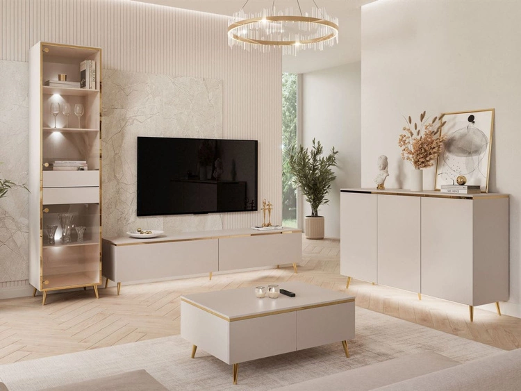 Wohnzimmer-Set im Glamour-Stil auf goldenen Beinen Evare Kaschmir