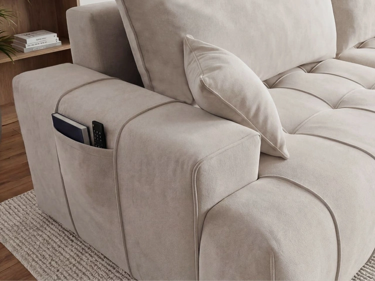 Ecksofa L-Form mit Schlaffunktion und Bettkasten Tulio Rechts Beige