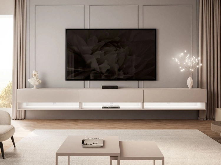 Hänge TV-Schrank 270 cm für Wohnzimmer mit LED-Beleuchtung Aurelie Kaschmir matt